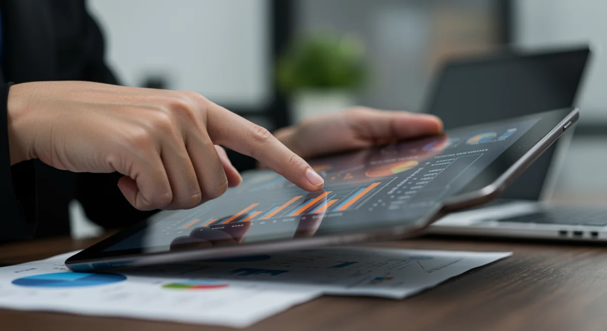 Financial advisor explaining diversified investment portfolio and tax efficiency on a digital tablet.
