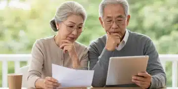 Thoughtful elderly couple reviewing documents about 2026 Social Security changes