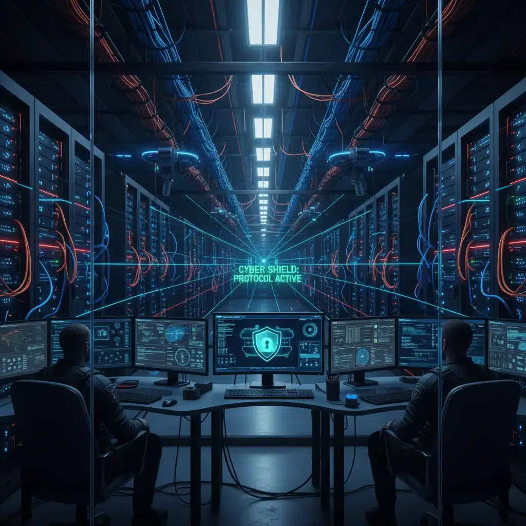 Modern data center with advanced cybersecurity infrastructure
