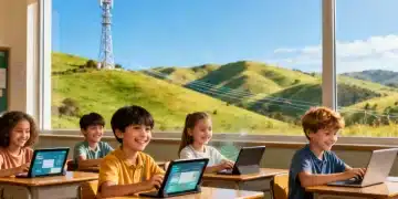 Rural students accessing digital learning tools in a connected classroom