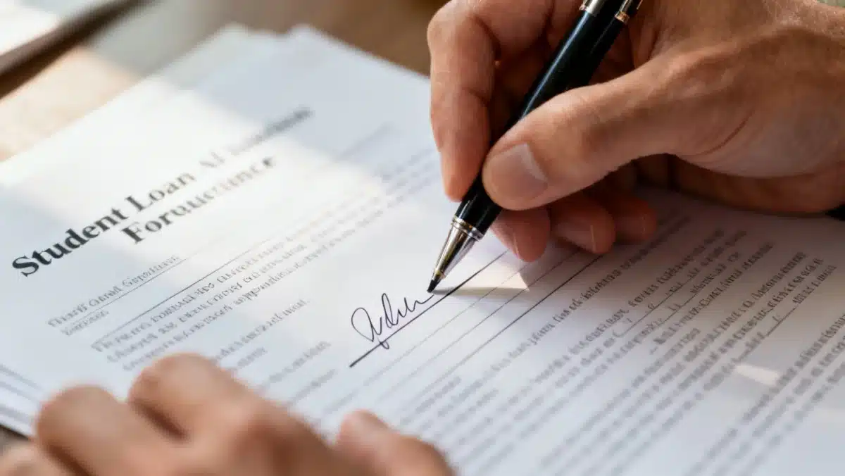 Signing document for federal student loan forgiveness program
