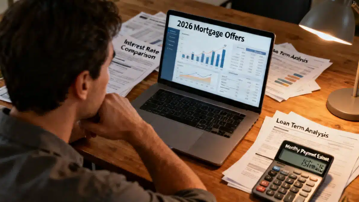 Person comparing mortgage offers on a laptop, highlighting careful financial decision-making.