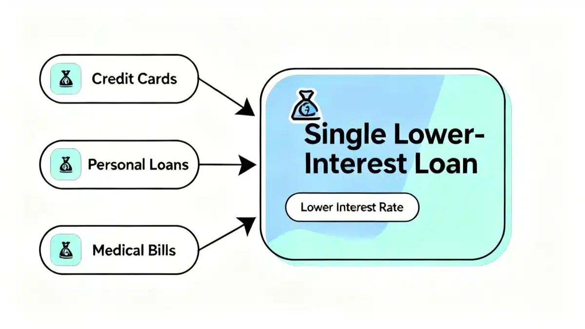 Visualizing multiple debts merging into one consolidated loan