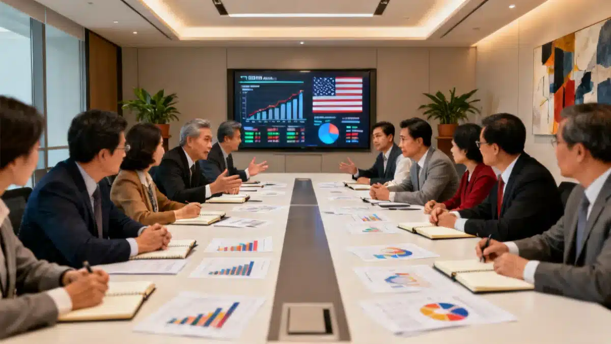 Diplomats from US and Asian countries negotiating new trade deals.