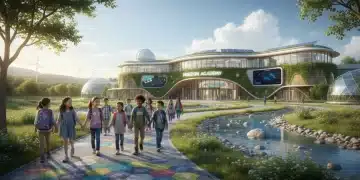 Children walking towards a modern school, representing diverse educational choices in 2026.