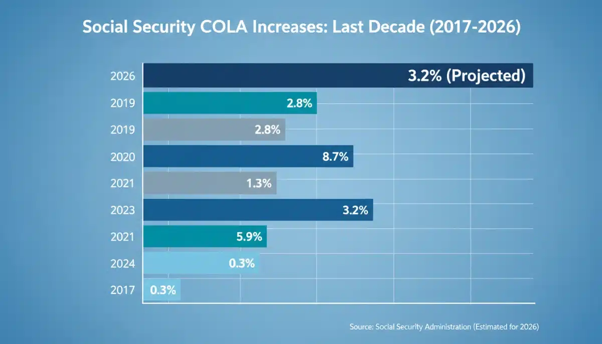 Infographic showing historical Social Security COLA increases including 2026