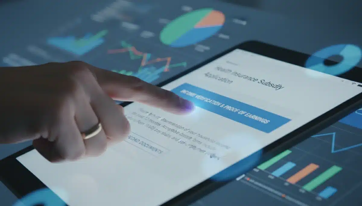 Hand pointing at income verification section for ACA subsidy application