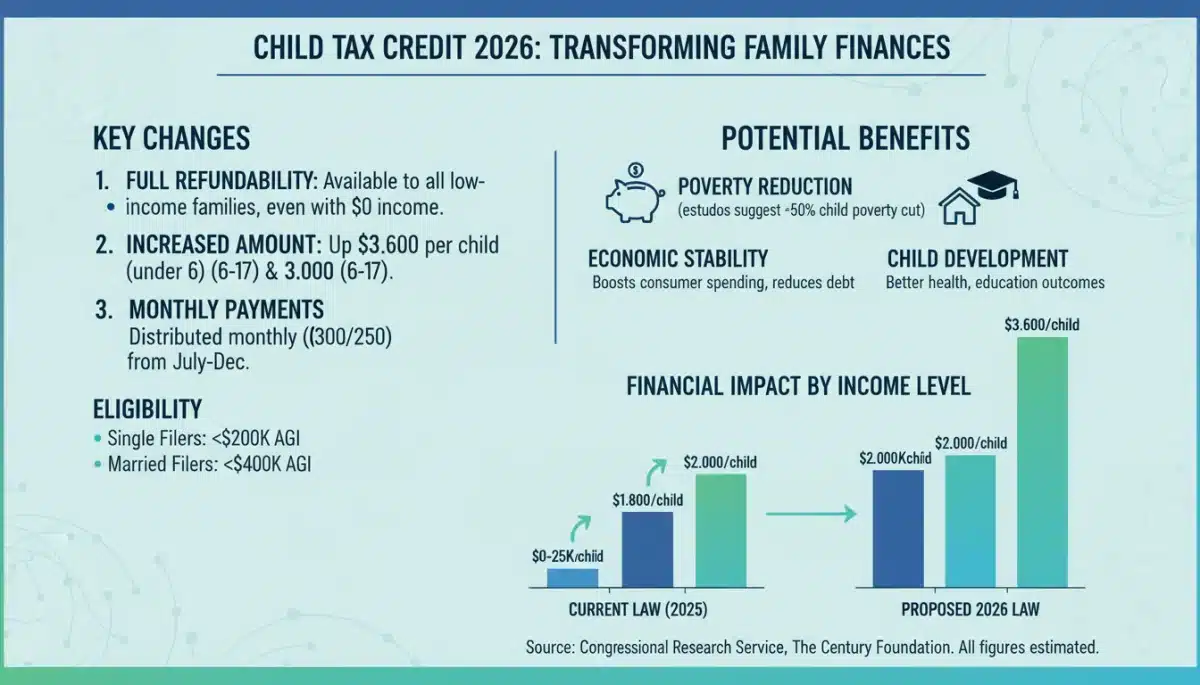 Infographic detailing Child Tax Credit 2026 changes and benefits for families