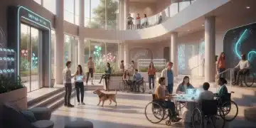 Diverse individuals with disabilities in a modern community center, representing evolving support systems in 2026.