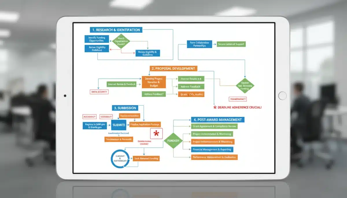 Flowchart detailing the federal grant application process steps