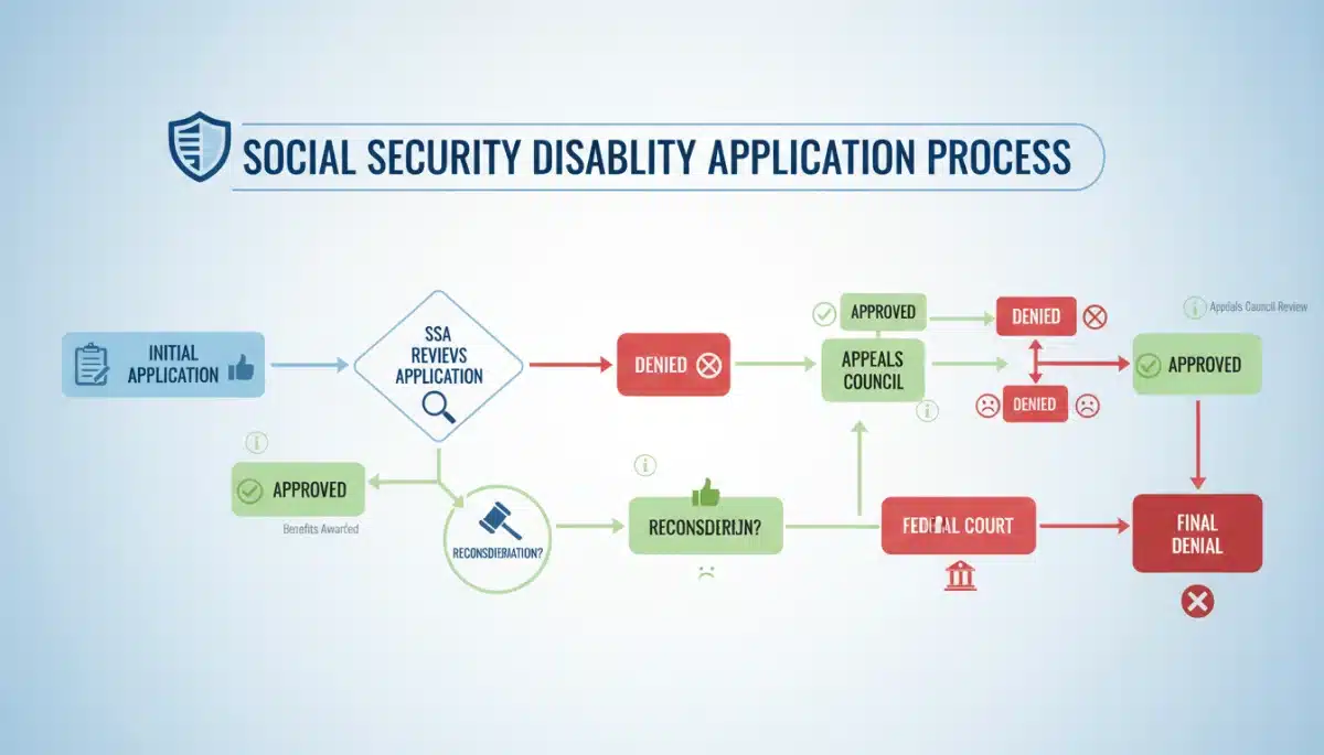 Infographic detailing the step-by-step Social Security Disability application process.