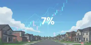 Suburban homes with 'for sale' signs, financial charts, and arrows symbolizing the 2026 US housing market shift.
