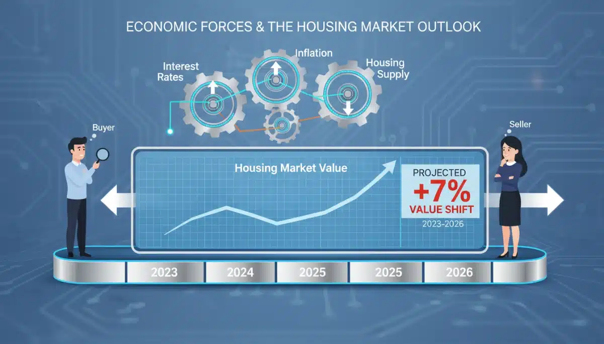 Economic indicators influencing the 2026 US housing market with a projected 7% shift.