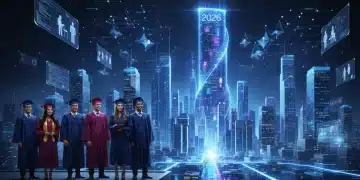 Graduates facing a futuristic digital city, symbolizing the 2026 job market in the US