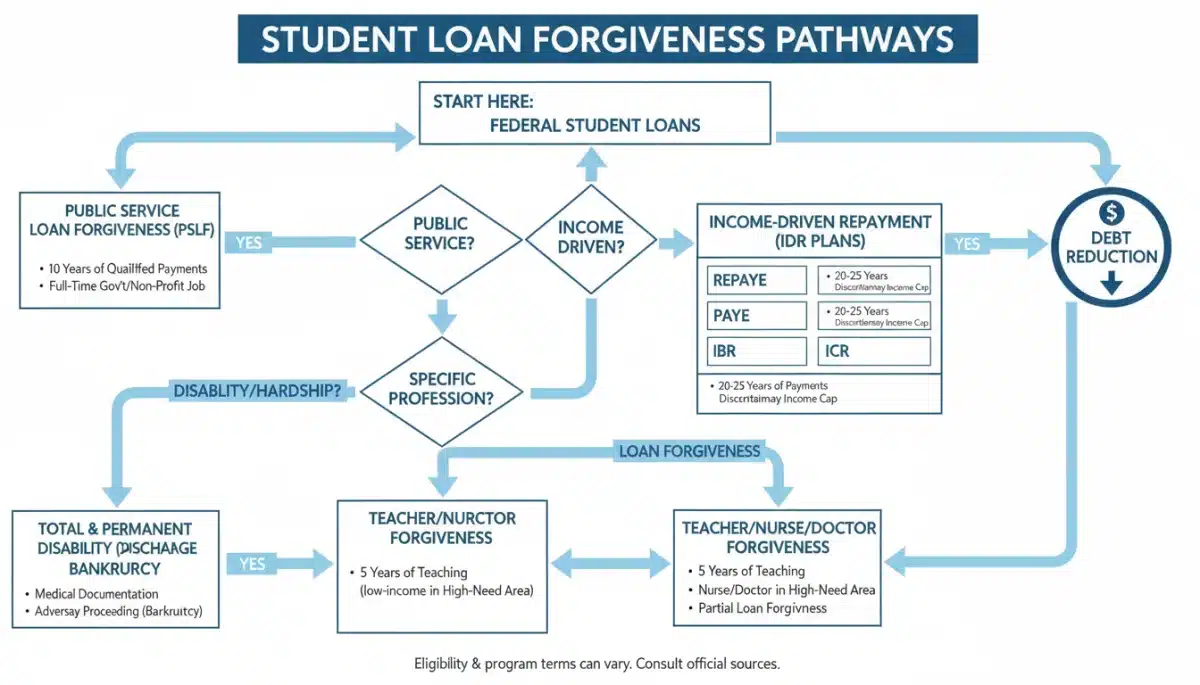 Flowchart of student loan forgiveness program eligibility paths