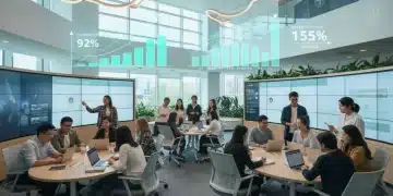 Students collaborating in a modern university setting, symbolizing successful student retention.
