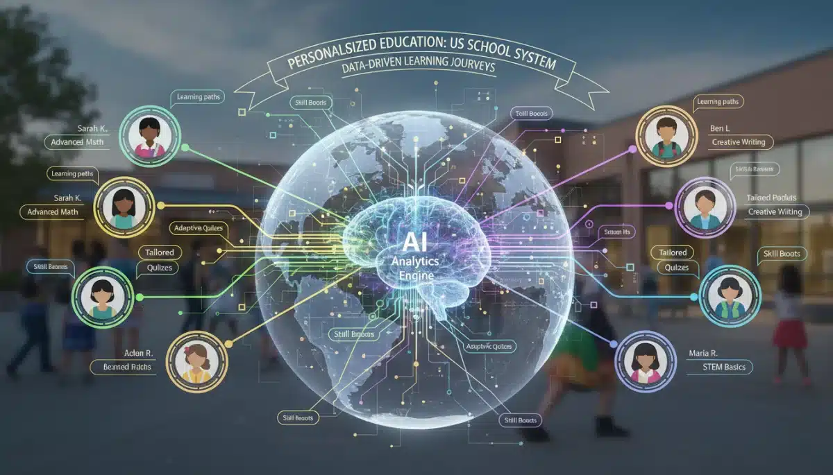 AI-driven personalized learning paths and data analytics in education.