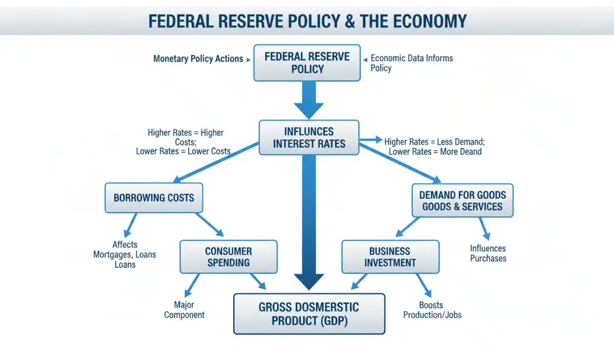 Infographic showing Federal Reserve policy impact on economic sectors