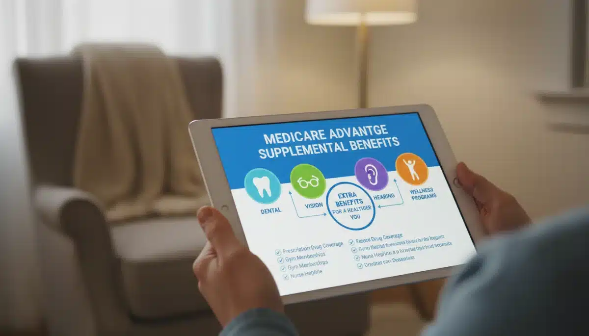 Infographic showing various supplemental Medicare Advantage benefits