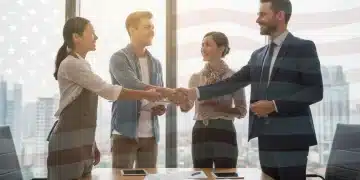Small business owners securing government loans in 2026, showing diverse entrepreneurs and officials.